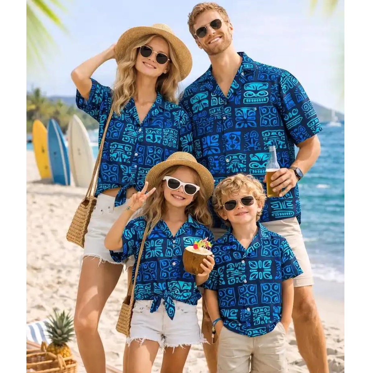 Blue Coconut Tree Surf Palm Tree Family Matching Shirts - ChildAngle