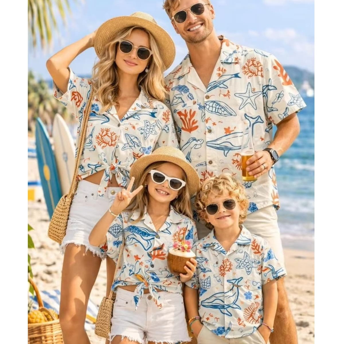 Sea Pattern Coral Reef Shell Family Matching Shirts - ChildAngle