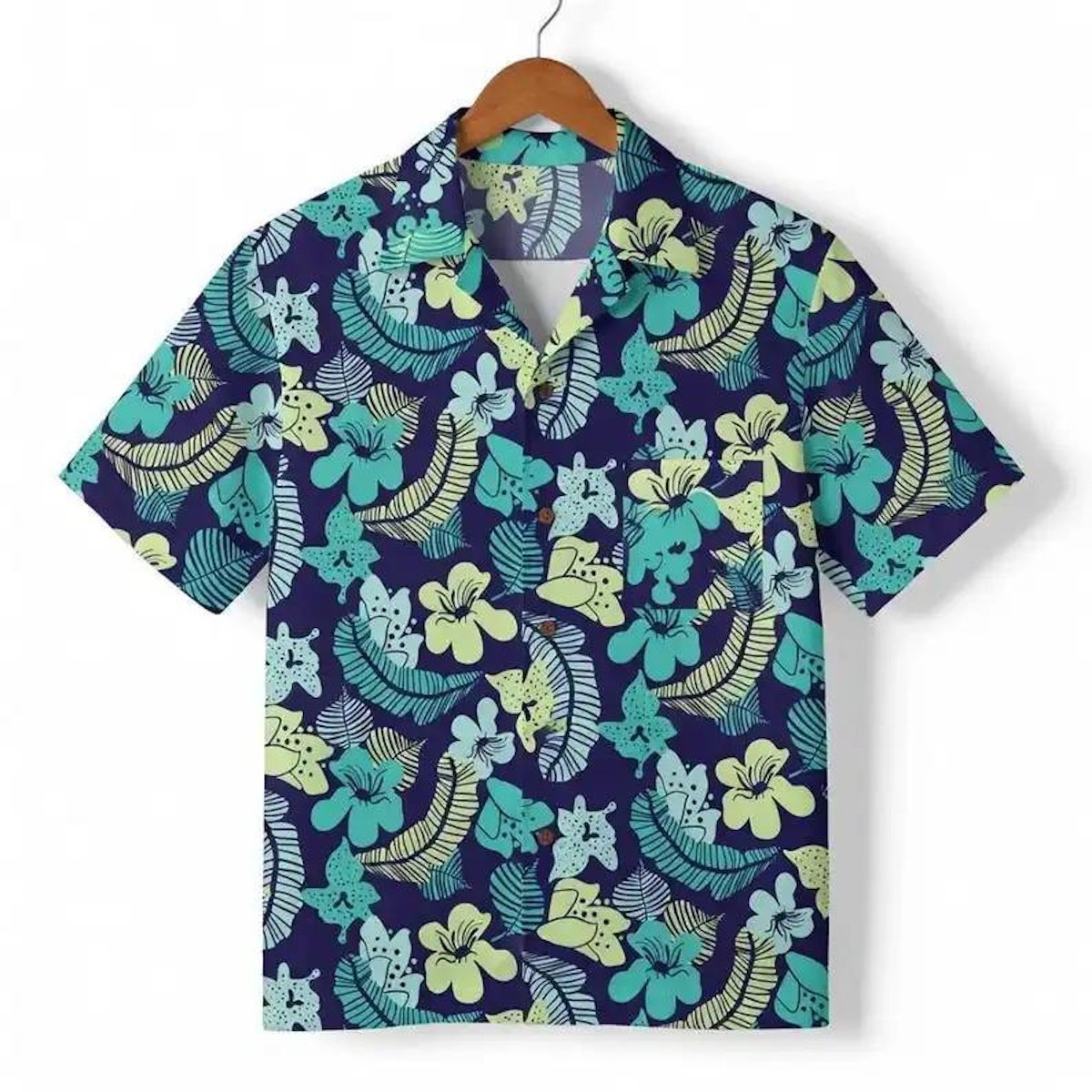 Blue and Yellow Flower Palm Leaves Family Matching Shirts Set - ChildAngle Hawaiian Matching Family Shirts for Beach Vacation