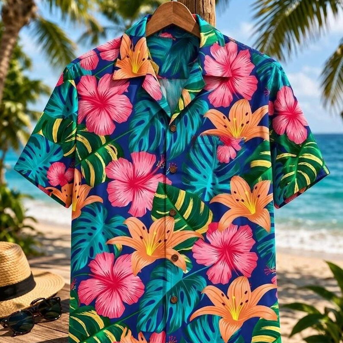 Hawaiian Matching Family Shirts Set for Vacation Tropical Flower Palm Leaves Beach Outfits - ChildAngle