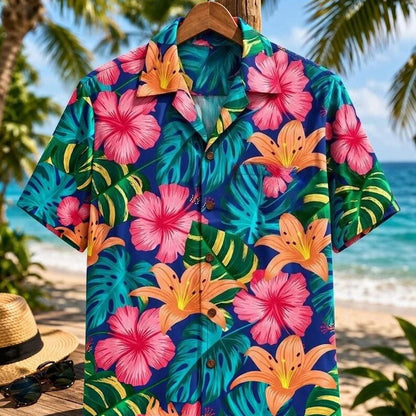 Hawaiian Matching Family Shirts Set for Vacation Tropical Flower Palm Leaves Beach Outfits - ChildAngle