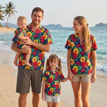 Red Tropical Flower Family Matching Shirts - ChildAngle