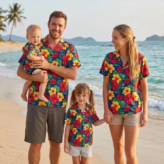 Red Tropical Flower Family Matching Shirts - ChildAngle