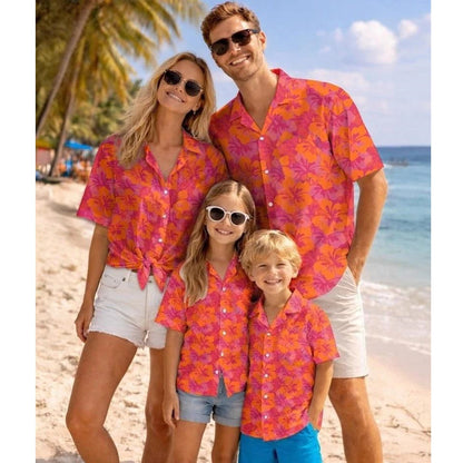 Red Tropical Flower Family Matching Shirts - ChildAngle