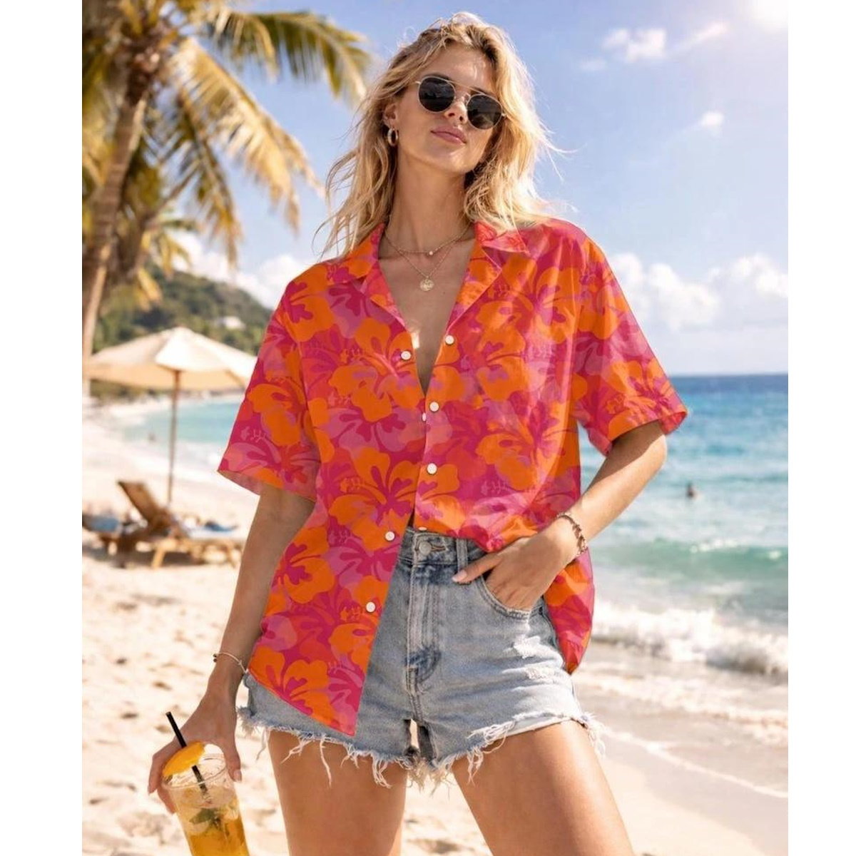 Red Tropical Flower Family Matching Shirts - ChildAngle