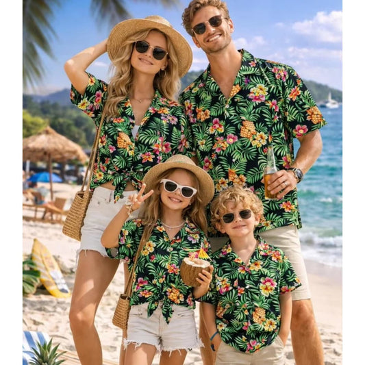 Hawaiian Tropical Flower Print Family Matching Shirts Set - ChildAngle Family Trip Shirts