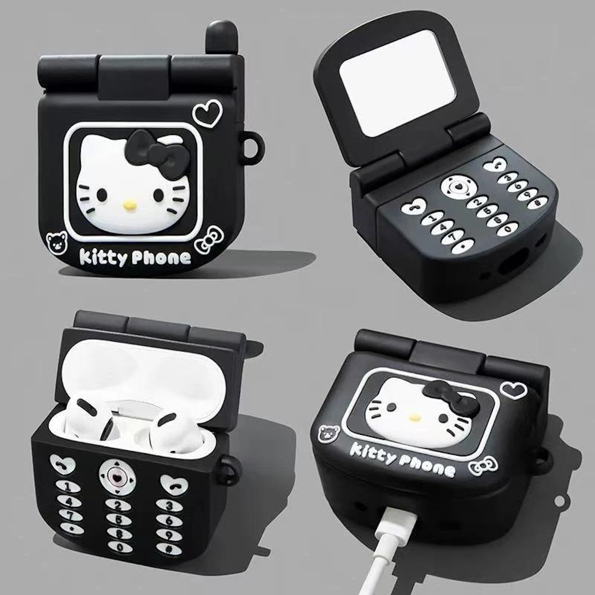 AirPods Pro 3 AirPod 4 Hello Kitty AirPod Case Cartoon Flip Phone Portable Mirror - ChildAngle
