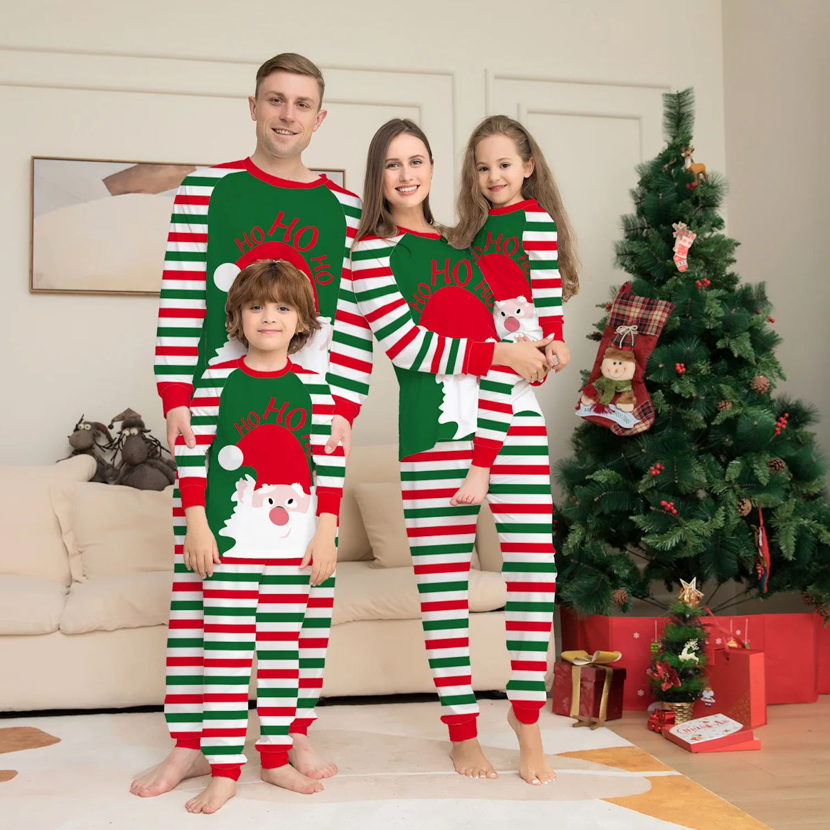 Ho Ho Ho Santa Claus Striped Family Matching Christmas PJS Pyjamas Set - ChildAngle
