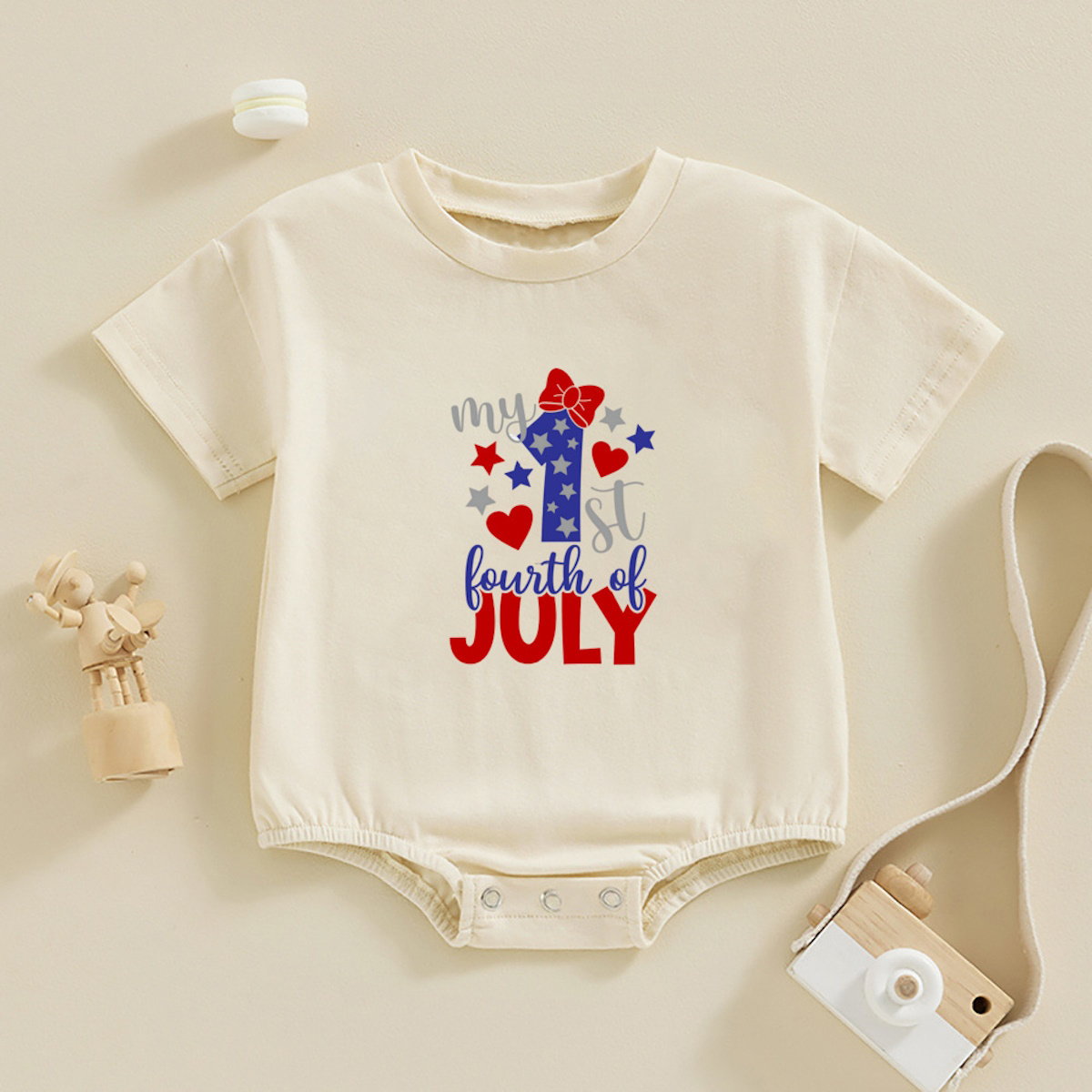 Baby rompers with 'My 1st Fourth of July' text - ChildAngle Infant 4th of July Outfits