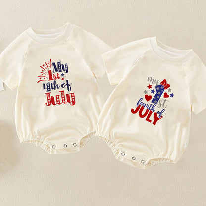 Two baby rompers with 'My 1st Fourth of July' text - ChildAngle Infant 4th of July Outfits