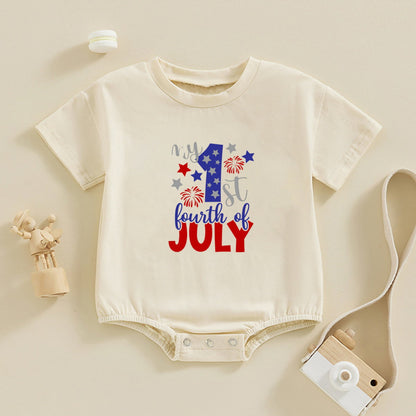 Baby onesie with 'Happy 1st Fourth of July' text Two baby rompers with 'My 1st Fourth of July' text - ChildAngle Infant 4th of July Outfits