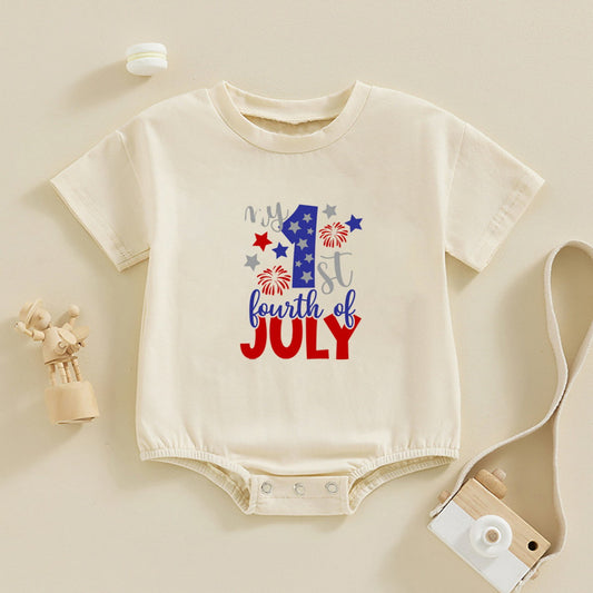 Baby onesie with 'Happy 1st Fourth of July' text Two baby rompers with 'My 1st Fourth of July' text - ChildAngle Infant 4th of July Outfits