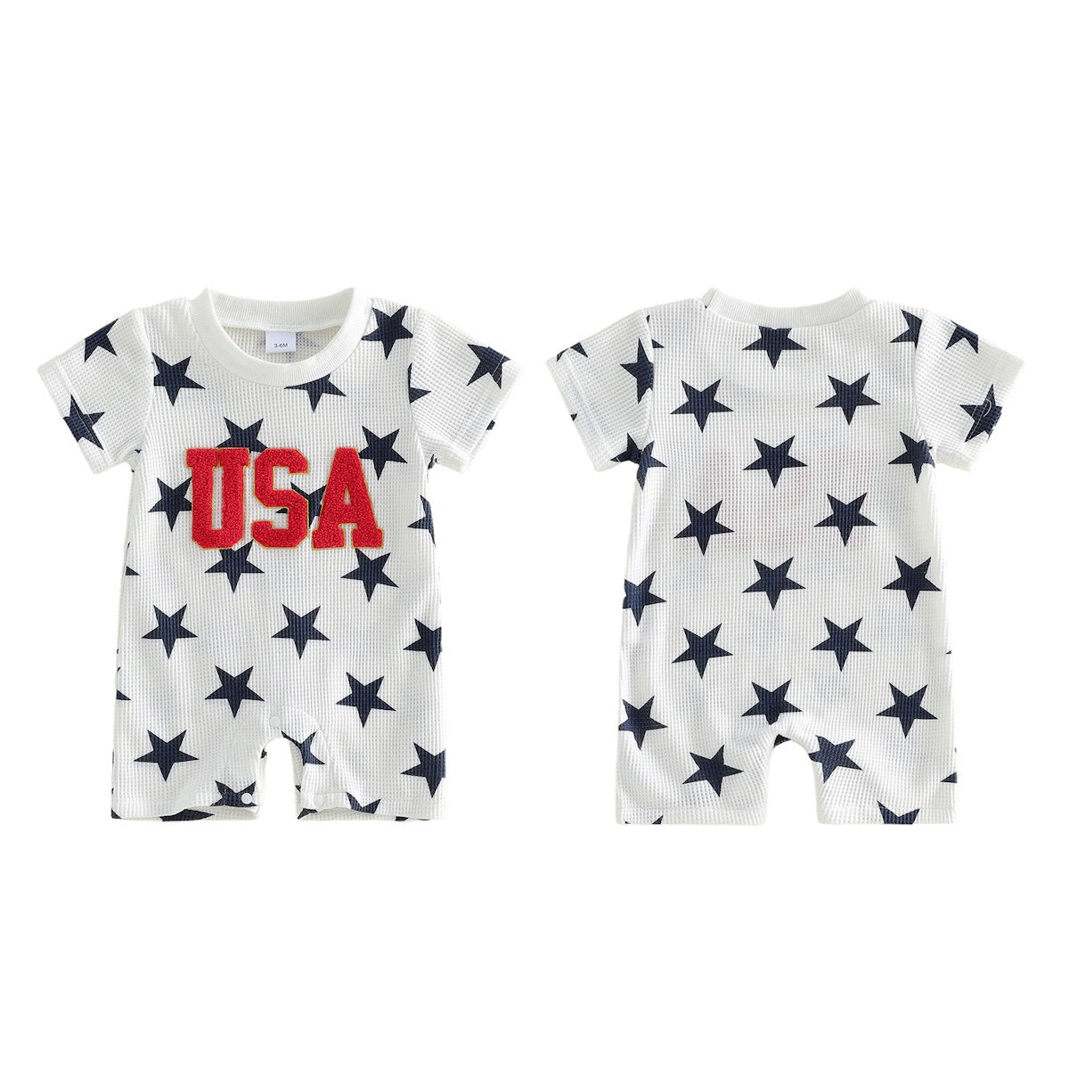 Ribbed Infant 4th of July Baby Romper Allover Star USA Letter Print Clothes - ChildAngle