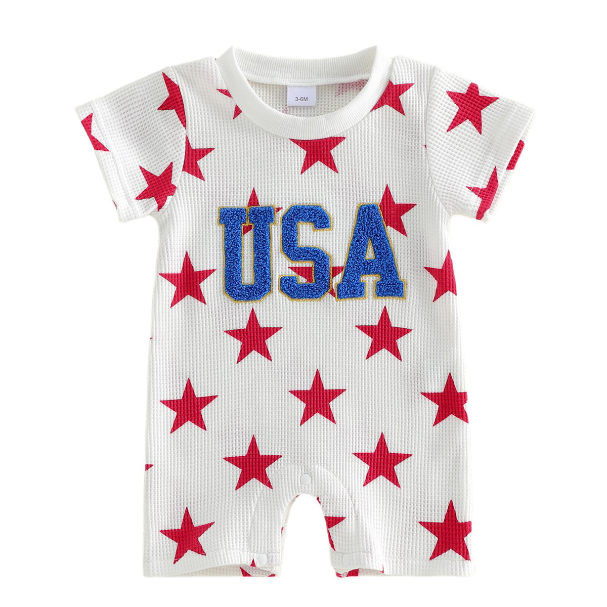 Ribbed Infant 4th of July Baby Romper Allover Star USA Letter Print Clothes - ChildAngle