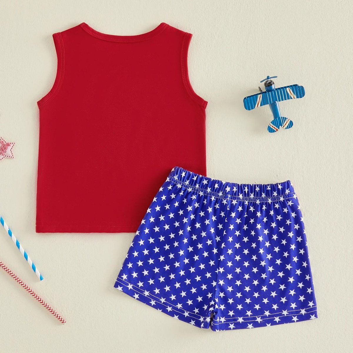Red tank top with 'All American Dude' text and American flag shorts - ChildAngle Toddler Boy 4th of Julyl Tank Top and Shorts