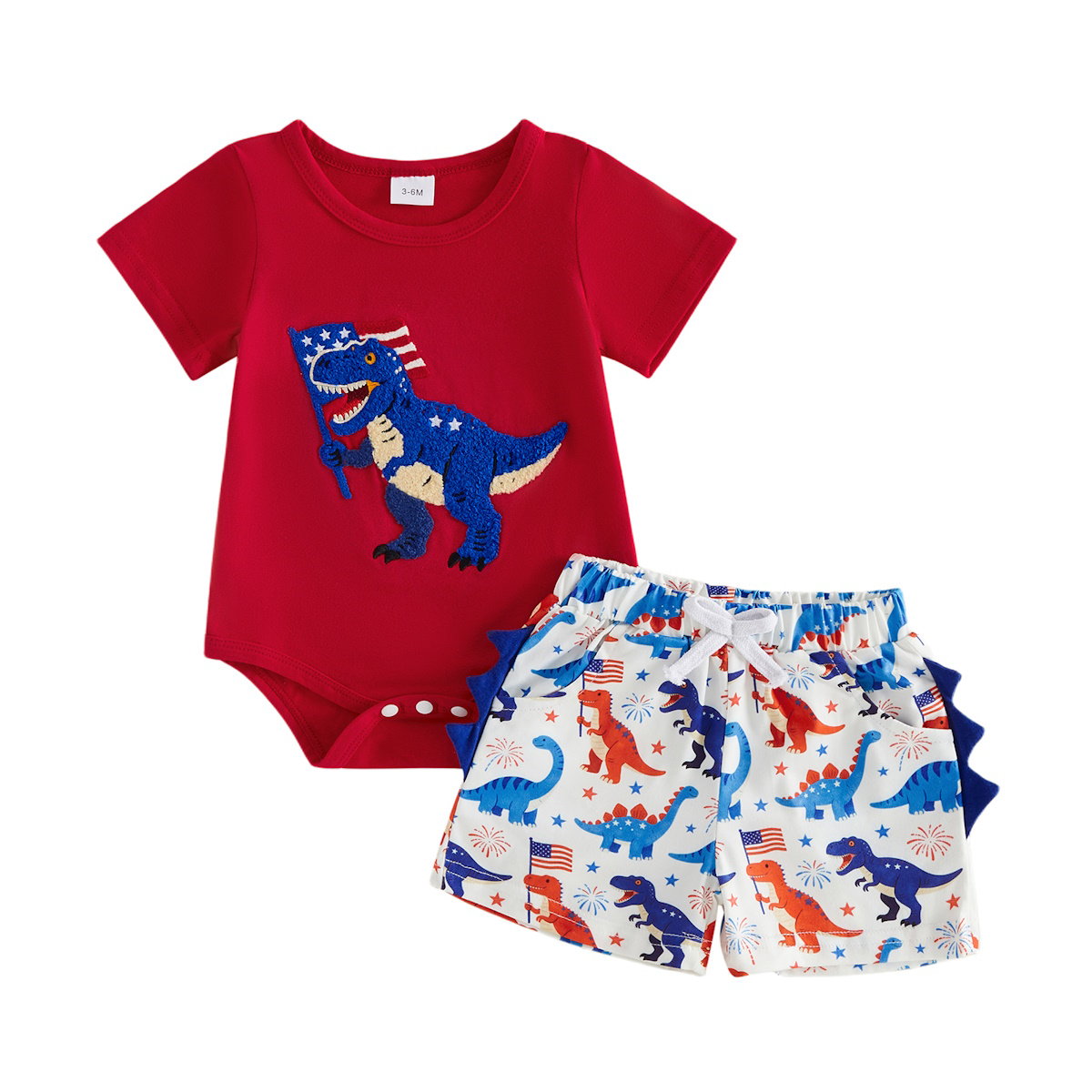 Dinosaur Carrying American Flag Infant Boys Dinosaur 4th of July Outfits - ChildAngle