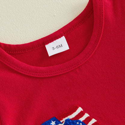 Dinosaur Carrying American Flag Infant Boys Dinosaur 4th of July Outfits - ChildAngle