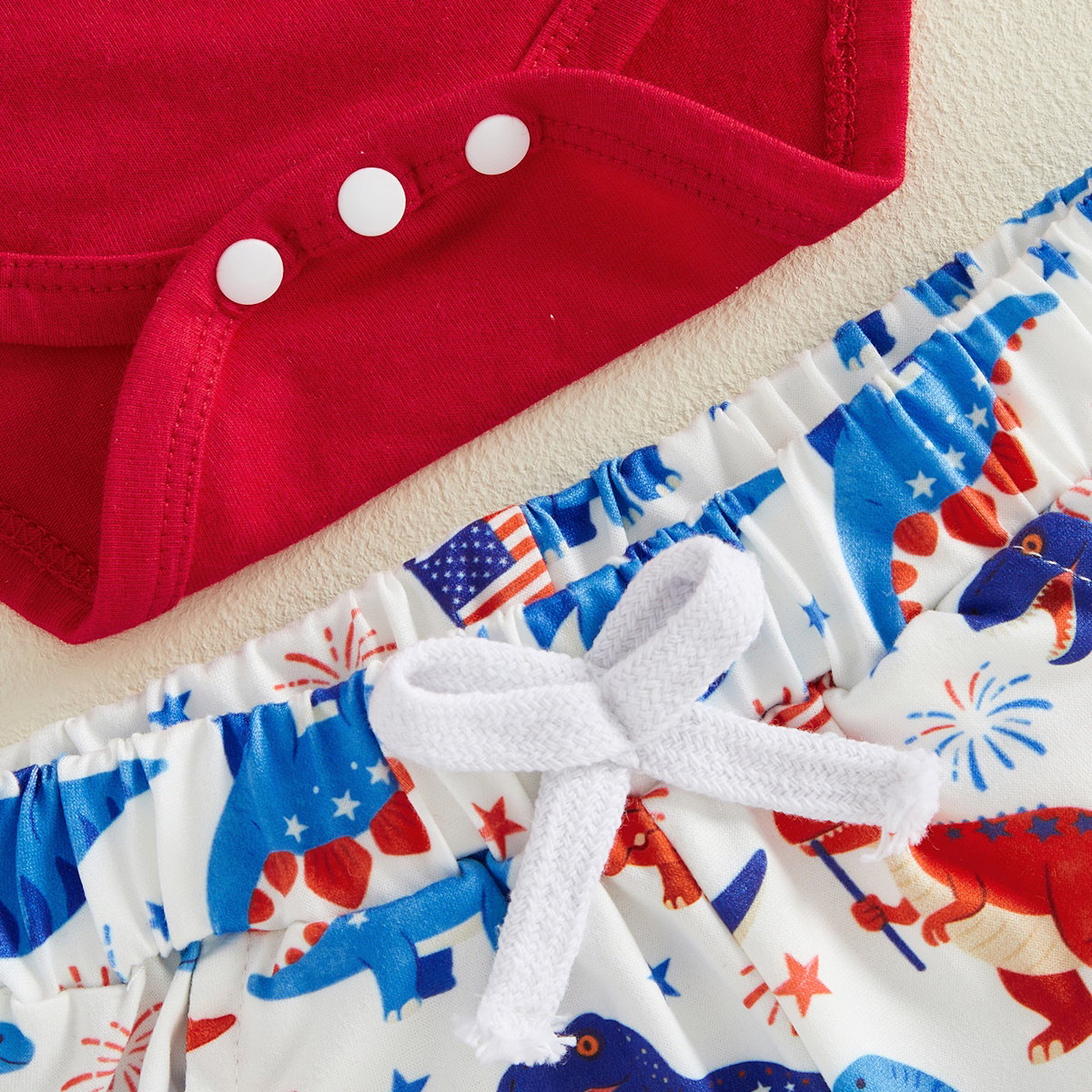 Dinosaur Carrying American Flag Infant Boys Dinosaur 4th of July Outfits - ChildAngle