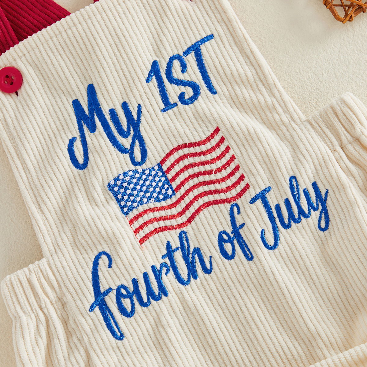 ChildAngle Infant Two baby rompers with 'My First USA 4th of July' text