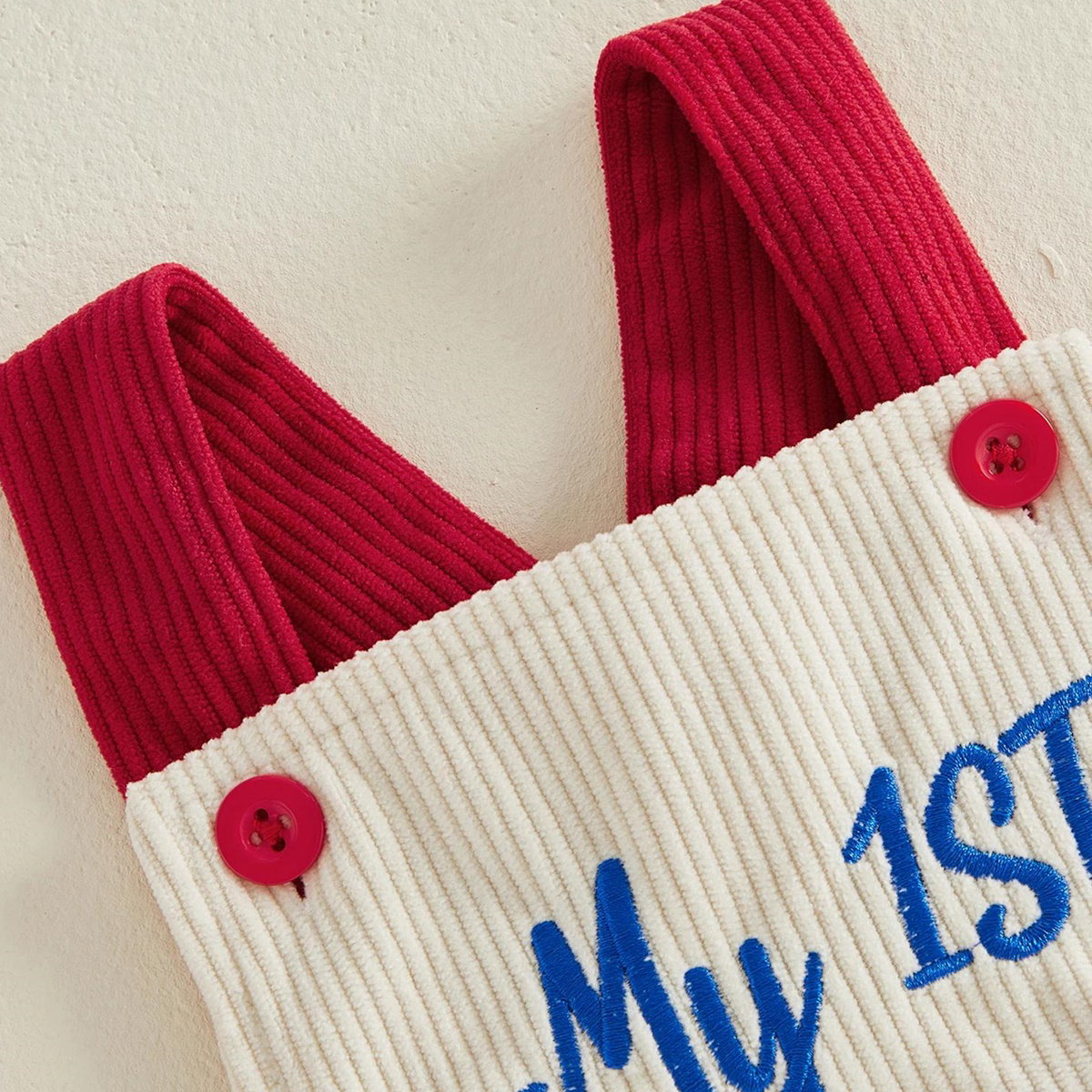ChildAngle Infant Two baby rompers with 'My First USA 4th of July' text