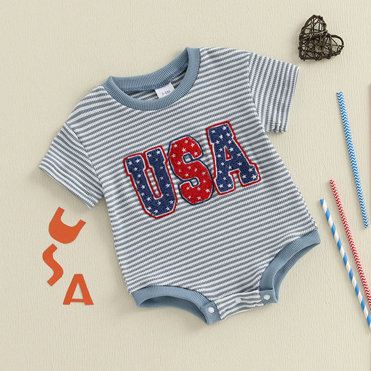Stripe Baby romper with 'USA' print - ChildAngle Infant 4th of July Outfits