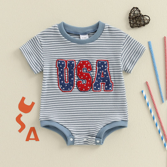Stripe Baby romper with 'USA' print - ChildAngle Infant 4th of July Outfits