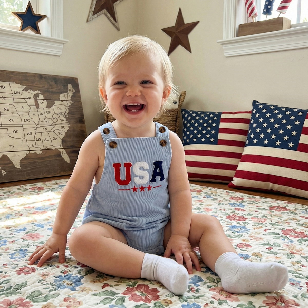 Baby romper with an American flag design - ChildAngle American Flag Infant 4th of July Outfits