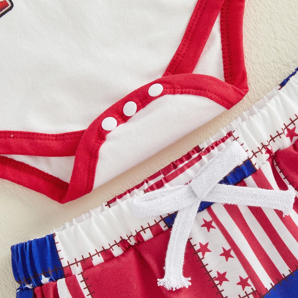 Uncle Sam Hat Fourth of July Baby Romper with Stars and Stripe Colorblock Shorts Set - ChildAngle