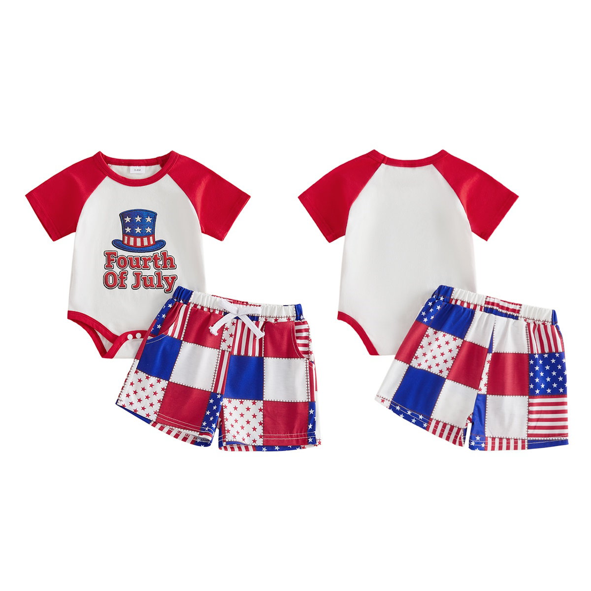 Uncle Sam Hat Fourth of July Baby Romper with Stars and Stripe Colorblock Shorts Set - ChildAngle