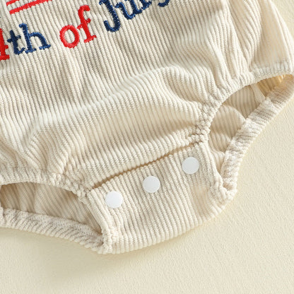 ChildAngle Infant Two baby rompers with 'My First USA 4th of July' text