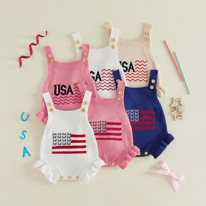 Cotton Infant 4th of July Baby rompers with 'USA' and flag designs - ChildAngle Infant 4th of July Outfits