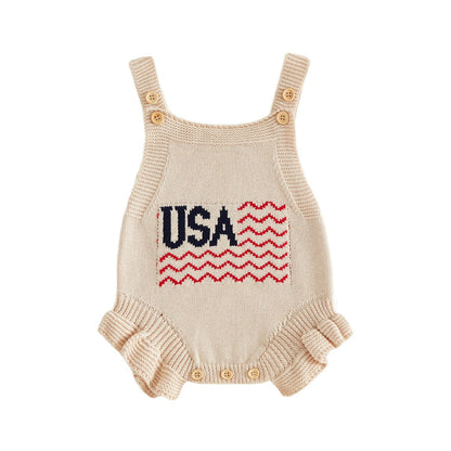 Cotton Infant 4th of July Baby rompers with 'USA' and flag designs - ChildAngle Infant 4th of July Outfits