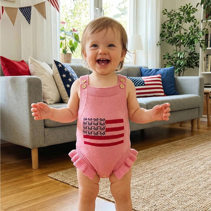 Cotton Infant 4th of July Baby rompers with 'USA' and flag designs - ChildAngle Infant 4th of July Outfits