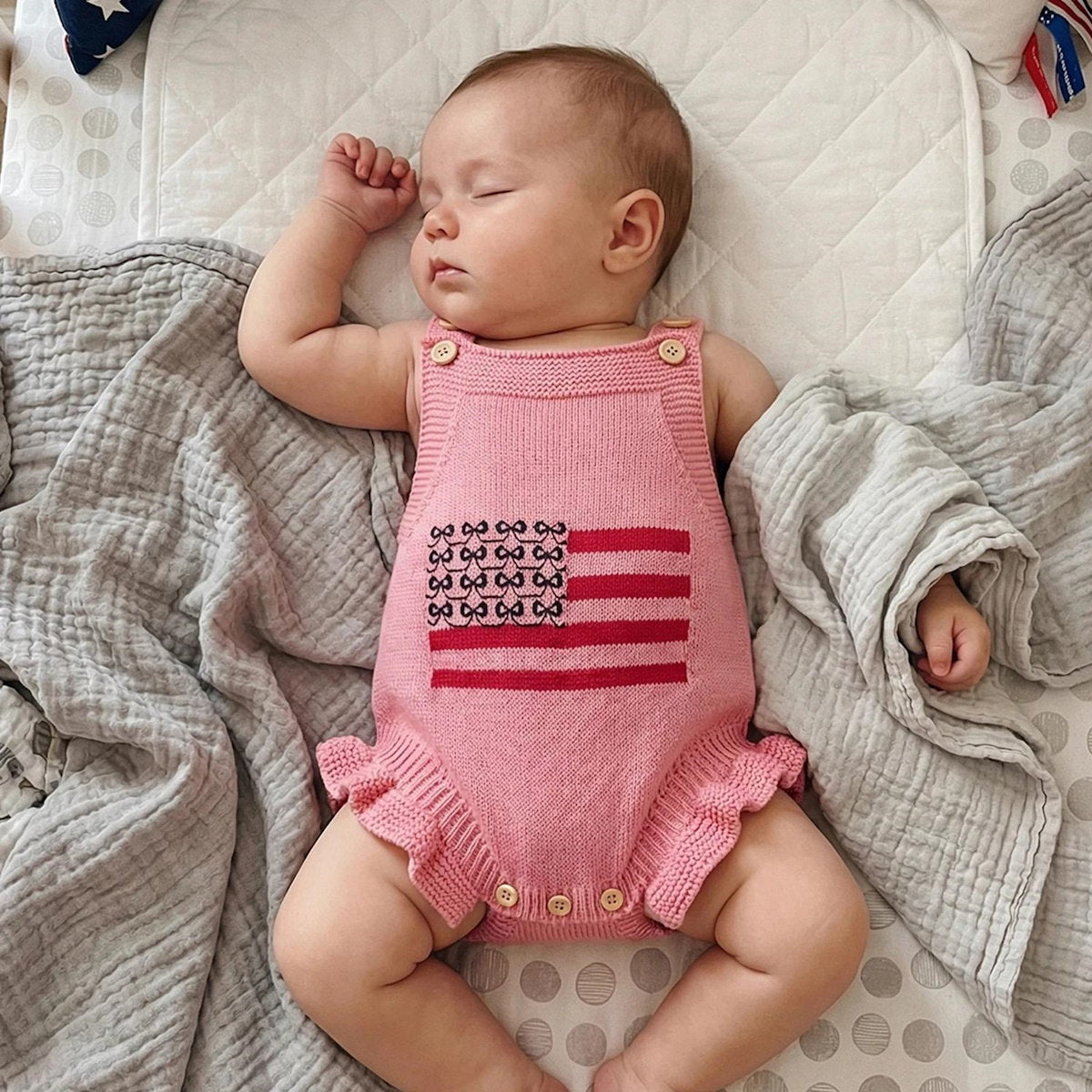 Cotton Infant 4th of July Baby rompers with 'USA' and flag designs - ChildAngle Infant 4th of July Outfits