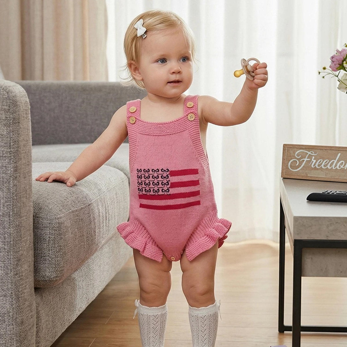 Cotton Infant 4th of July Baby rompers with 'USA' and flag designs - ChildAngle Infant 4th of July Outfits