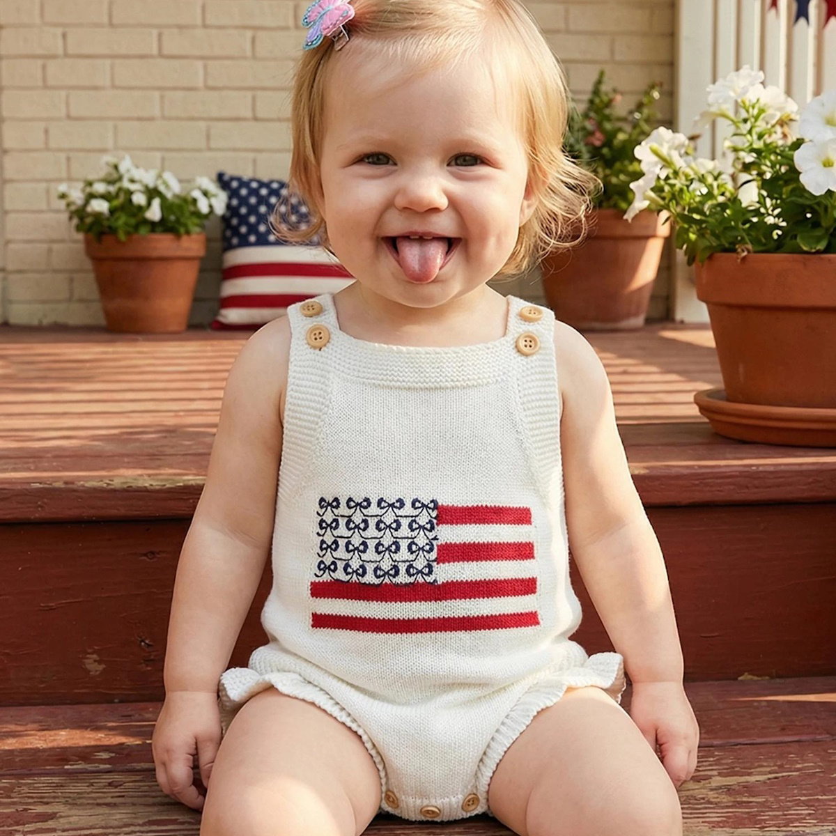 Cotton Infant 4th of July Baby rompers with 'USA' and flag designs - ChildAngle Infant 4th of July Outfits