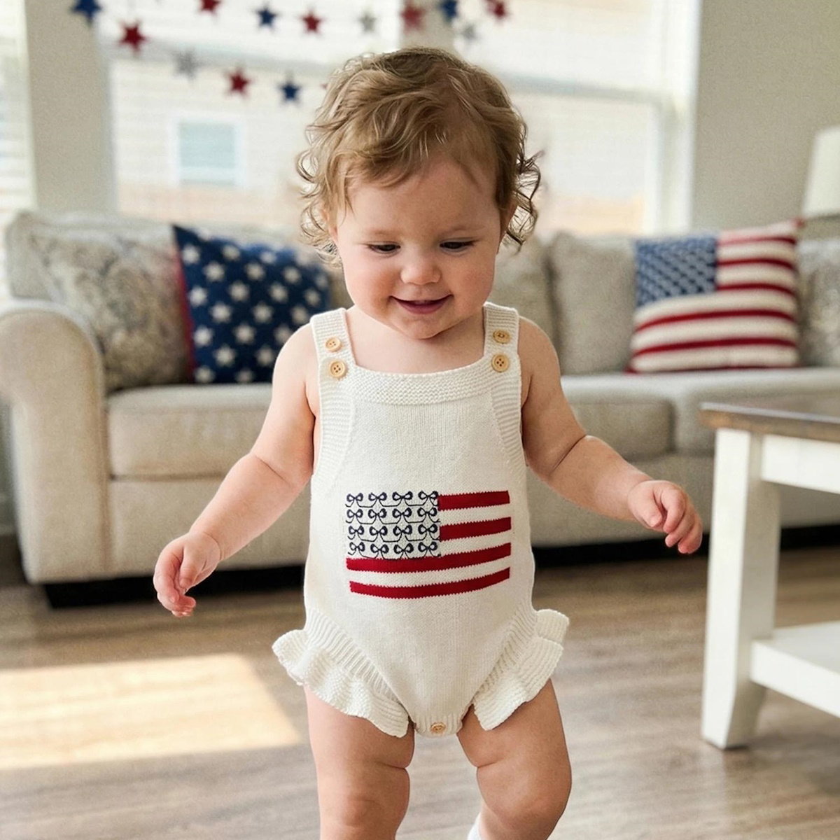 Cotton Infant 4th of July Baby rompers with 'USA' and flag designs - ChildAngle Infant 4th of July Outfits