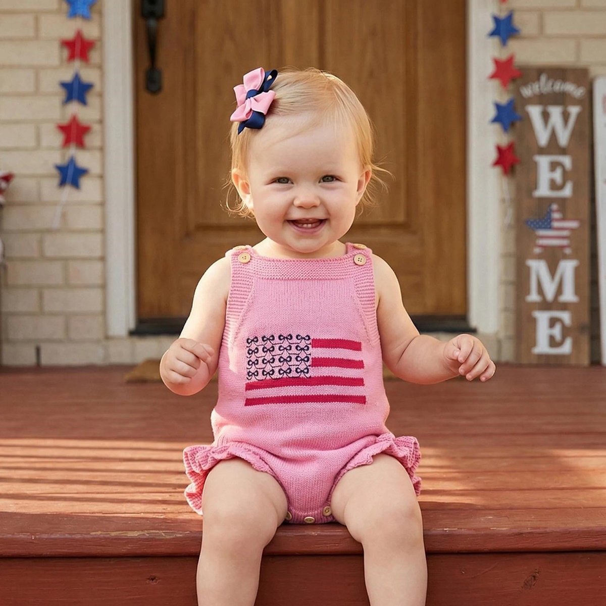 Cotton Infant 4th of July Baby rompers with 'USA' and flag designs - ChildAngle Infant 4th of July Outfits