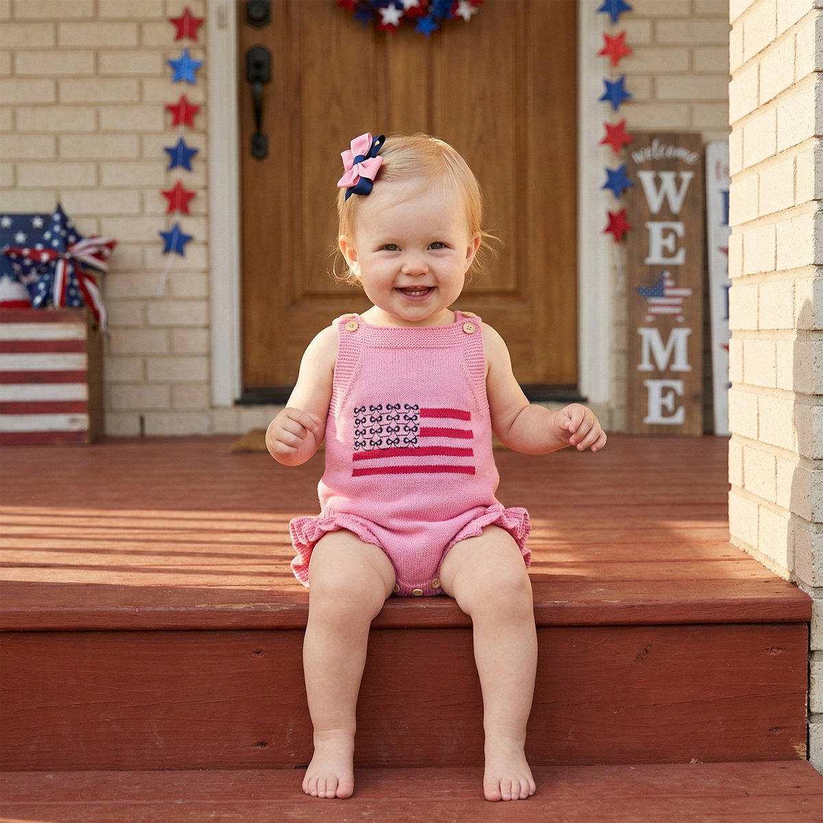 Cotton Infant 4th of July Baby rompers with 'USA' and flag designs - ChildAngle Infant 4th of July Outfits