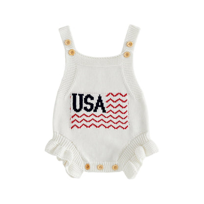 Cotton Infant 4th of July Baby rompers with 'USA' and flag designs - ChildAngle Infant 4th of July Outfits