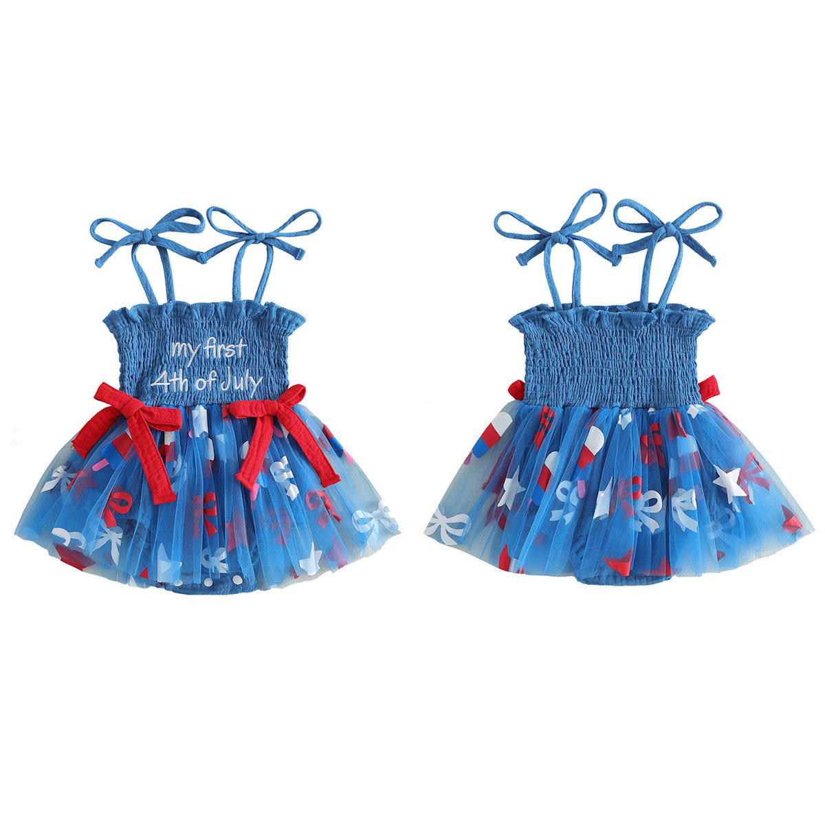 Pink and Blue Infant first 4th of July baby romper dress - ChildAngle
