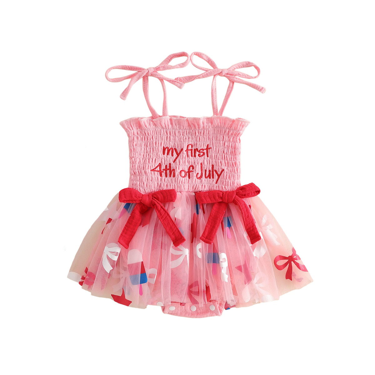 Pink and Blue Infant first 4th of July baby romper dress - ChildAngle