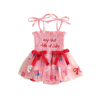 Pink and Blue Infant first 4th of July baby romper dress - ChildAngle