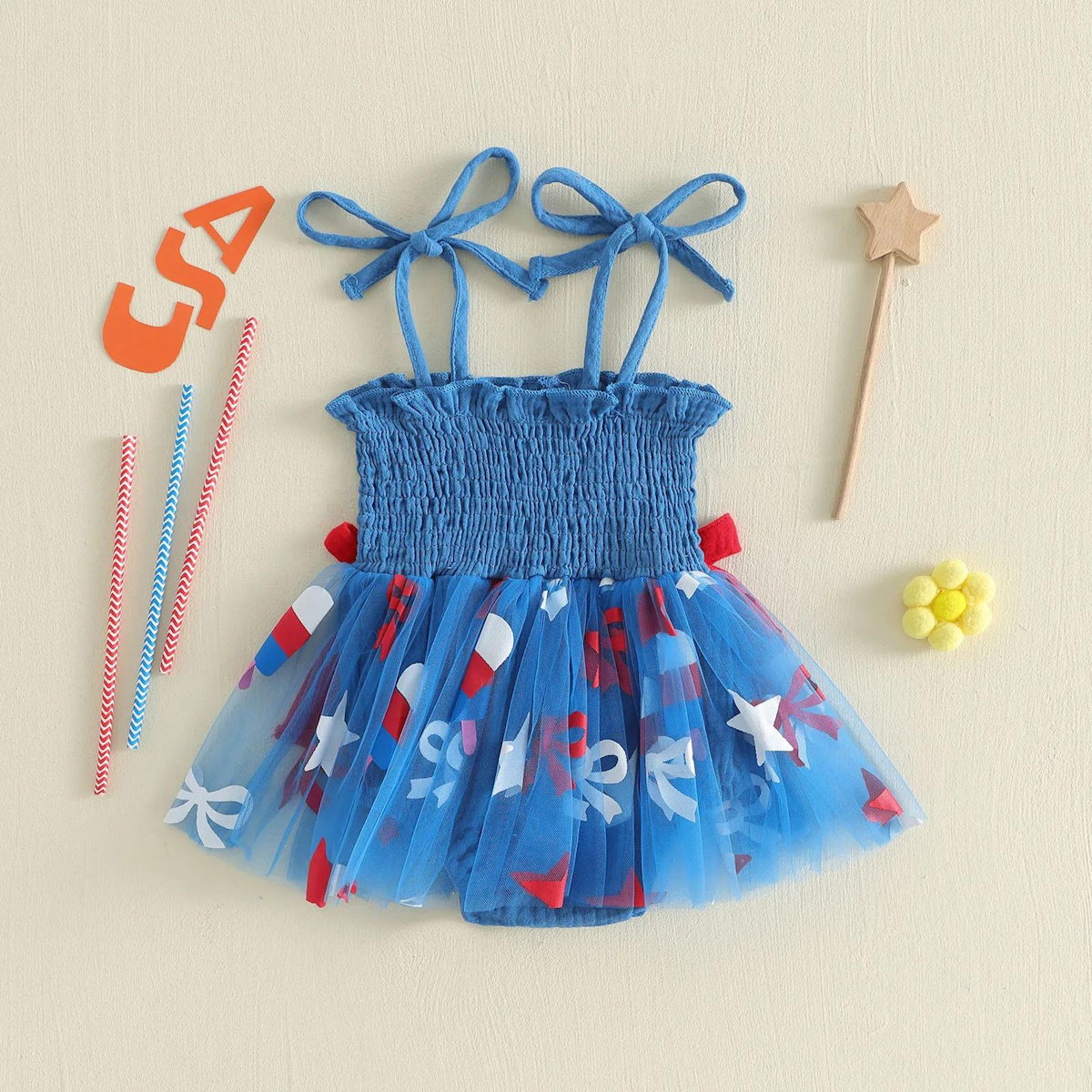 Pink and Blue Infant first 4th of July baby romper dress - ChildAngle