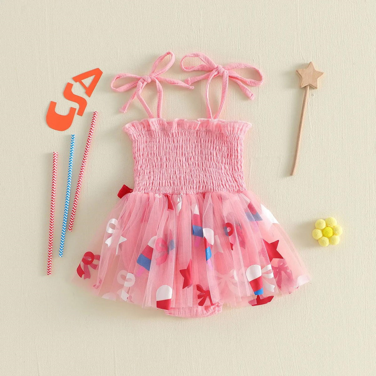Pink and Blue Infant first 4th of July baby romper dress - ChildAngle