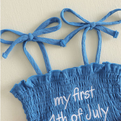 Pink and Blue Infant first 4th of July baby romper dress - ChildAngle