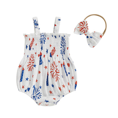 Baby romper with red, white, and blue patterns Stars, Bowknot and Sprinkle Pattern - ChildAngle Infant 4th of July Outfits