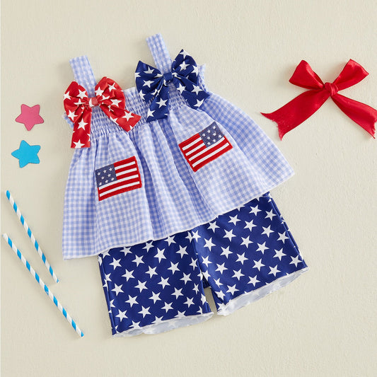 Child in patriotic outfit with American flags and stars - ChildAngle Toddler 4th of July Outfits for Independence Day