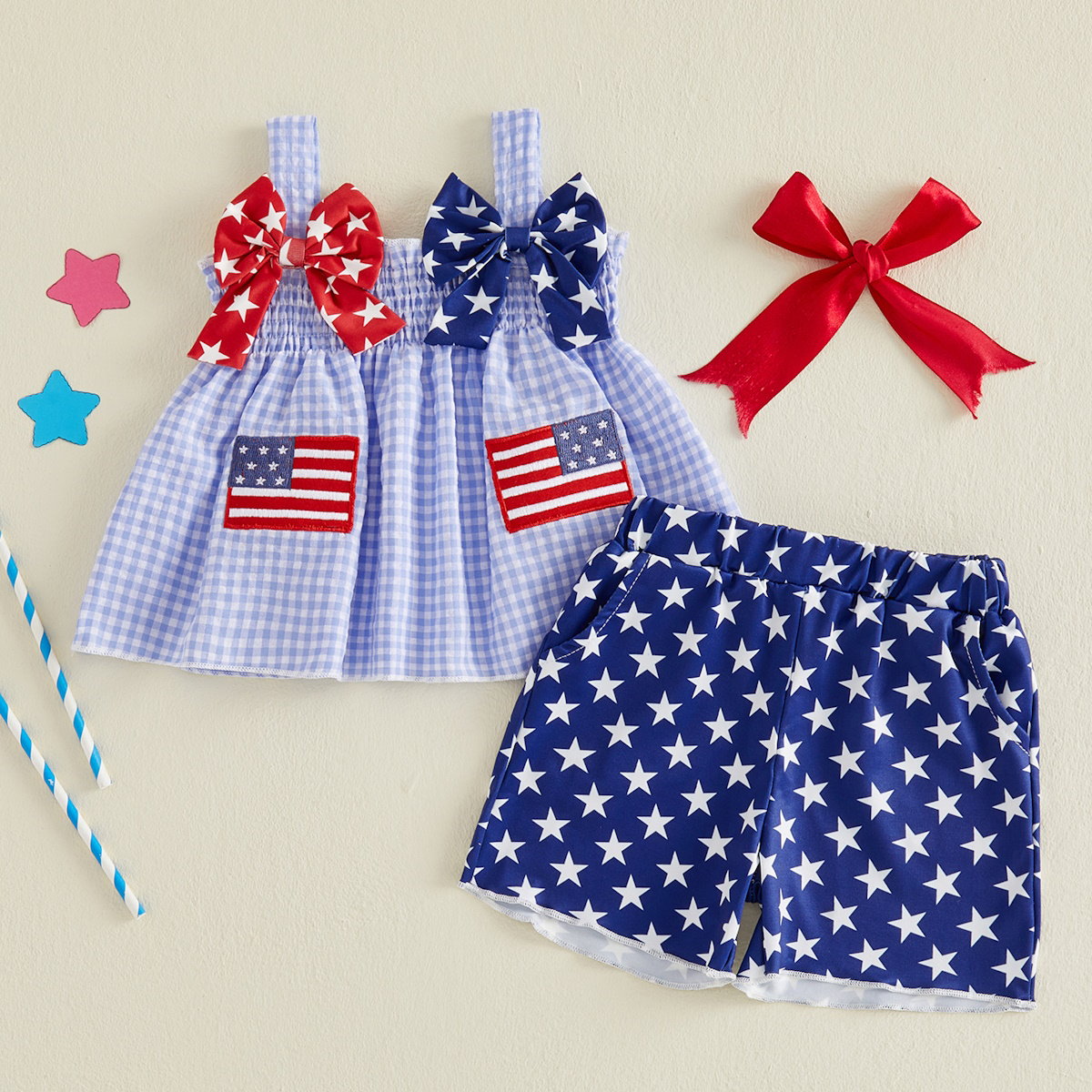 Child in patriotic outfit with American flags and stars - ChildAngle Toddler 4th of July Outfits for Independence Day