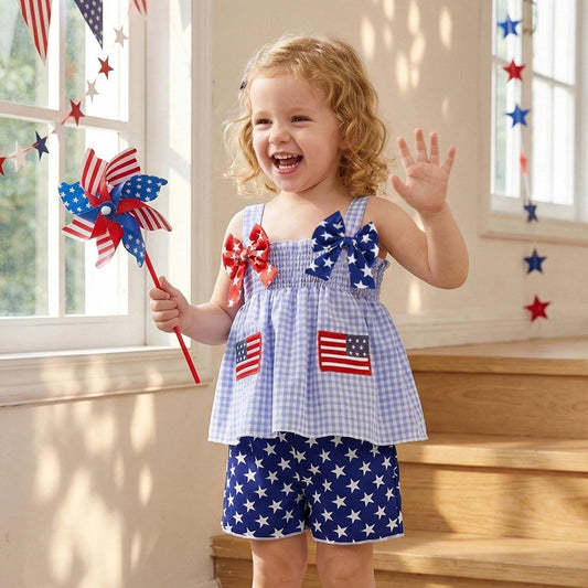 Child in patriotic outfit with American flags and stars - ChildAngle Toddler 4th of July Outfits for Independence Day